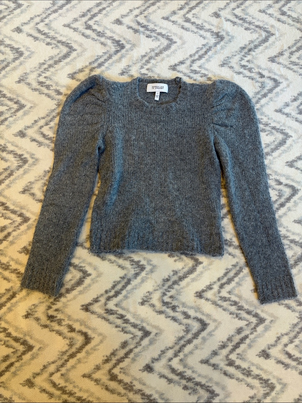 10 Crosby Derek Lam Gray Puff-Shoulder Crewneck Sweater